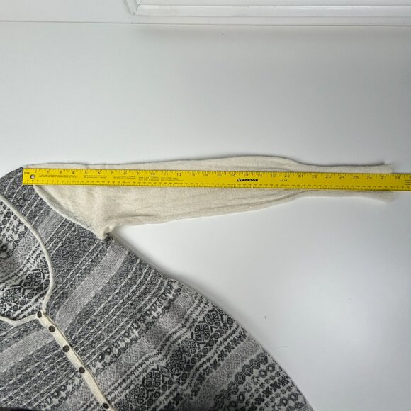 Free People Cardigan‎ Womens M Babydoll Boho Angora Blend Grey Cream Fair Isle - Picture 8 of 11